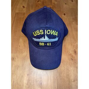 Vintage US Navy USS Iowa BB-61 Snapback Hat Cap USA United States‎ Military Blue